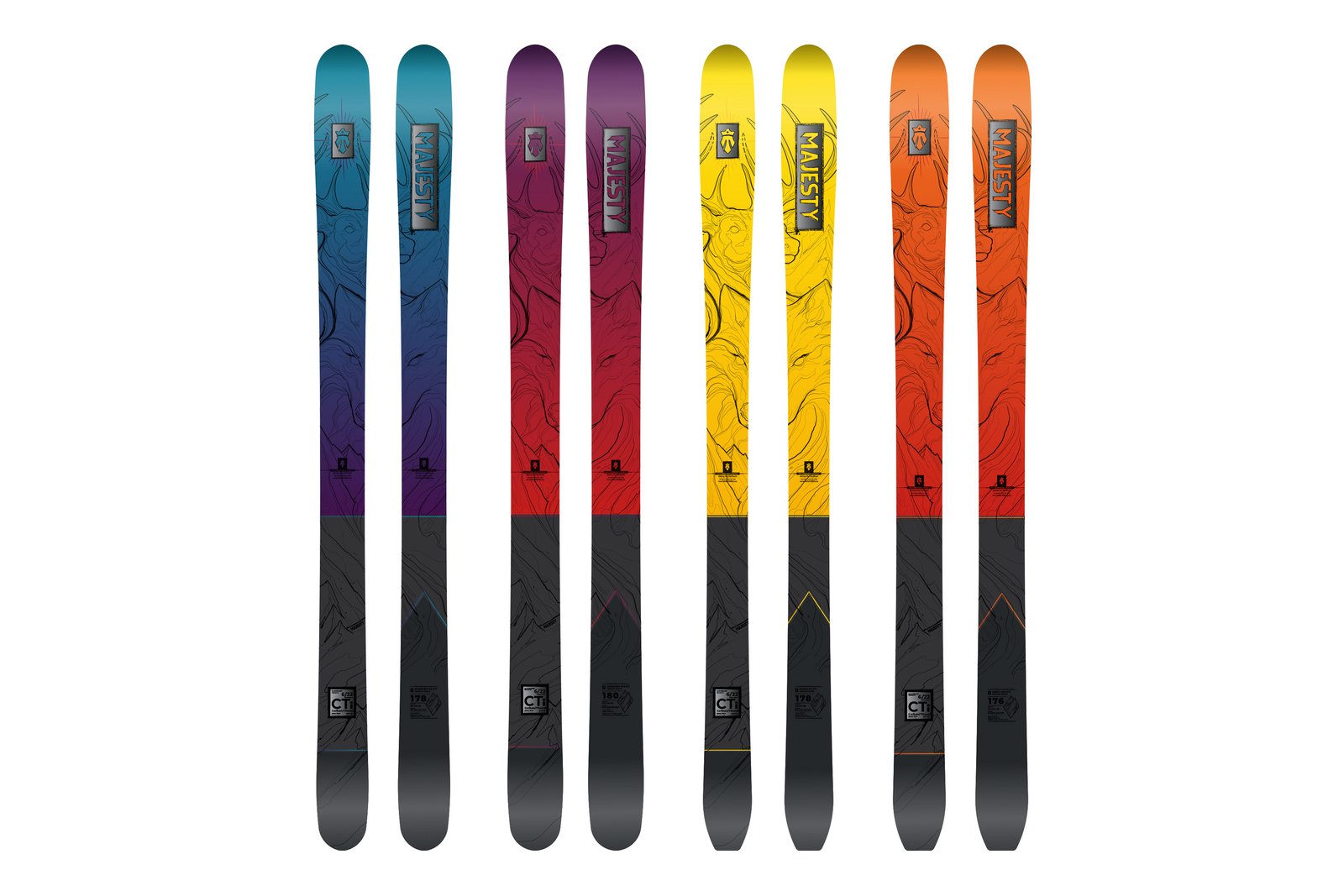 Skis Majesty Vanguard 98 CTi, Vanguard 108 CTi, Havoc 90 CTi et Havoc 100 CTi